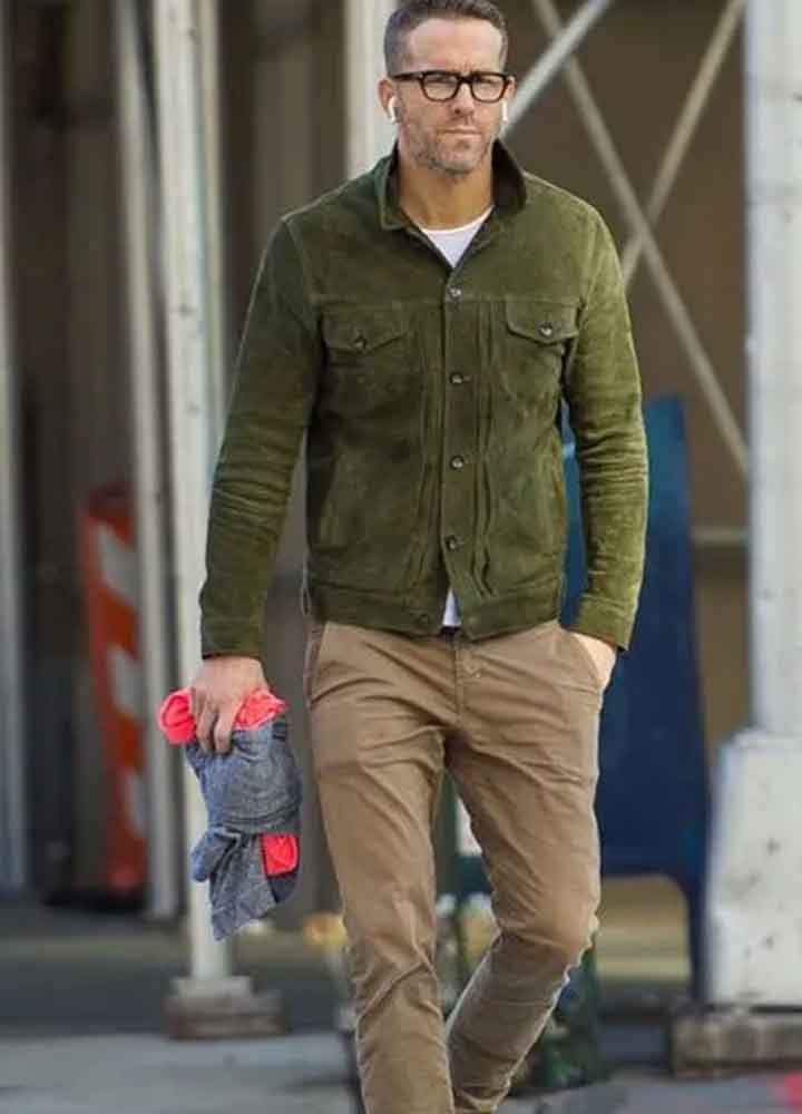 RED NOTICE (NOLAN BOOTH) RYAN REYNOLDS GREEN SUEDE JACKET